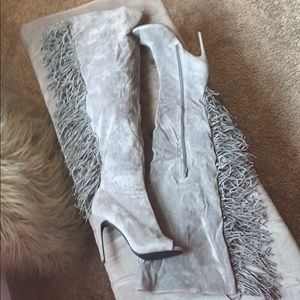 Thigh High Faux Suede fringe boots